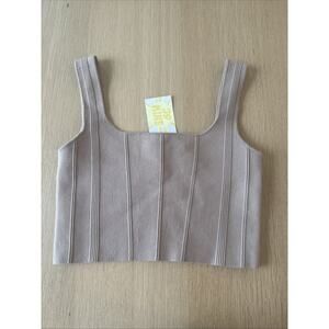 NWT All: Row The Farrah Top Ribbed Fitted Square Neck Crop Tank Top Medium